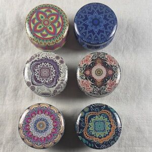 Candles in Colorful Mandala Decorative Tins - Set of 6 different scents